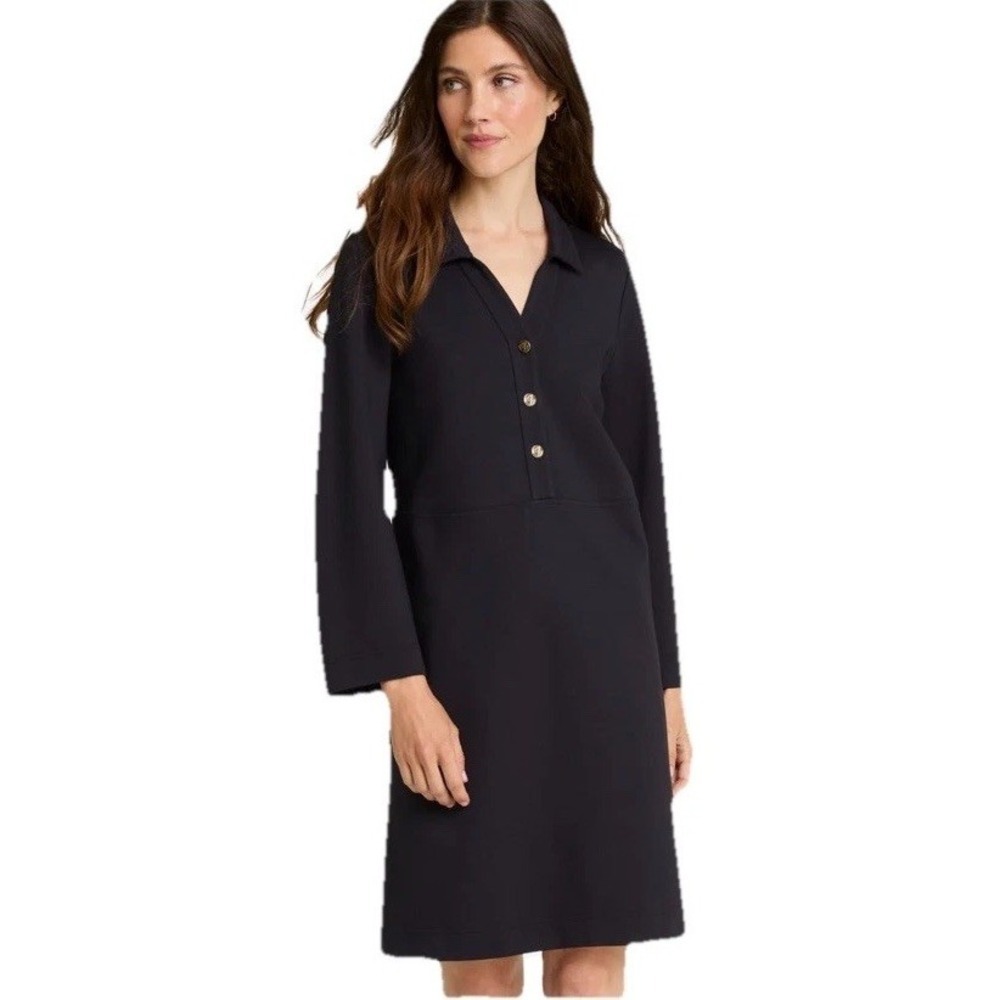 Draper James Lyla Dress Black M Long Sleeve Ponte Pullover 3 Button Front - Picture 3 of 8